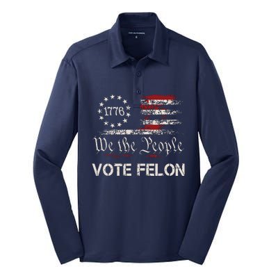 Vote Felon Trump 2024 45 And 47 Funny Vote For The Felon Silk Touch Performance Long Sleeve Polo