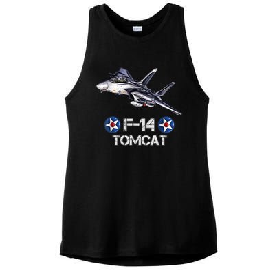 Vintage F14 Tomcat Fighter Jet Military Aviation Ladies PosiCharge Tri-Blend Wicking Tank