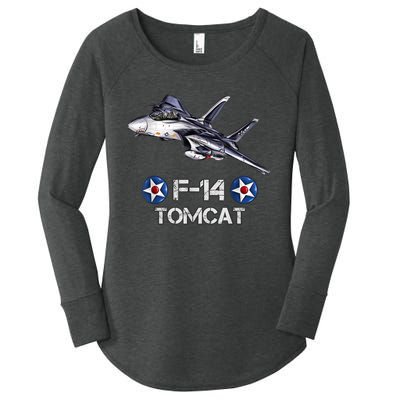 Vintage F14 Tomcat Fighter Jet Military Aviation Women's Perfect Tri Tunic Long Sleeve Shirt