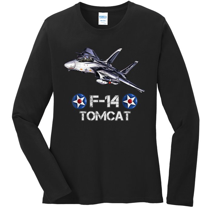 Vintage F14 Tomcat Fighter Jet Military Aviation Ladies Long Sleeve Shirt