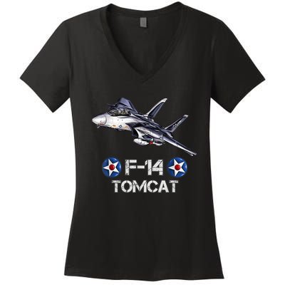 Vintage F14 Tomcat Fighter Jet Military Aviation Women's V-Neck T-Shirt