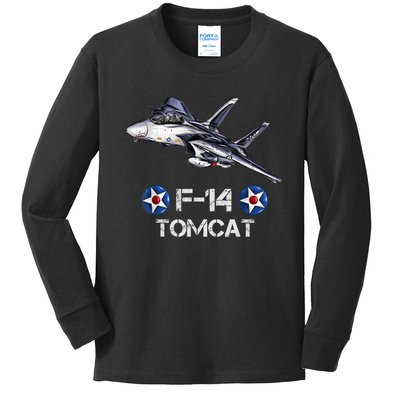 Vintage F14 Tomcat Fighter Jet Military Aviation Kids Long Sleeve Shirt