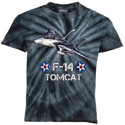 Vintage F14 Tomcat Fighter Jet Military Aviation Kids Tie-Dye T-Shirt