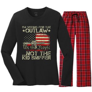 Voting For The Outlaw Trump 2024 Women's Long Sleeve Flannel Pajama Set 