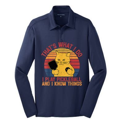 Vinatge Funny Thats What I Do Cat Lovers Paddleball Pickleball Player Gift Silk Touch Performance Long Sleeve Polo