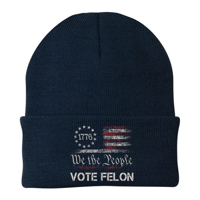 Vote Felon Trump 2024 45 And 47 Funny Vote For The Felon Knit Cap Winter Beanie