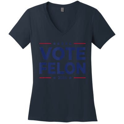 Vote Felon Trump 2024 45 And 47 Funny Vote For The Felon Women's V-Neck T-Shirt