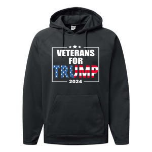 Veterans For Trump 2024 Pro American Troops Performance Fleece Hoodie