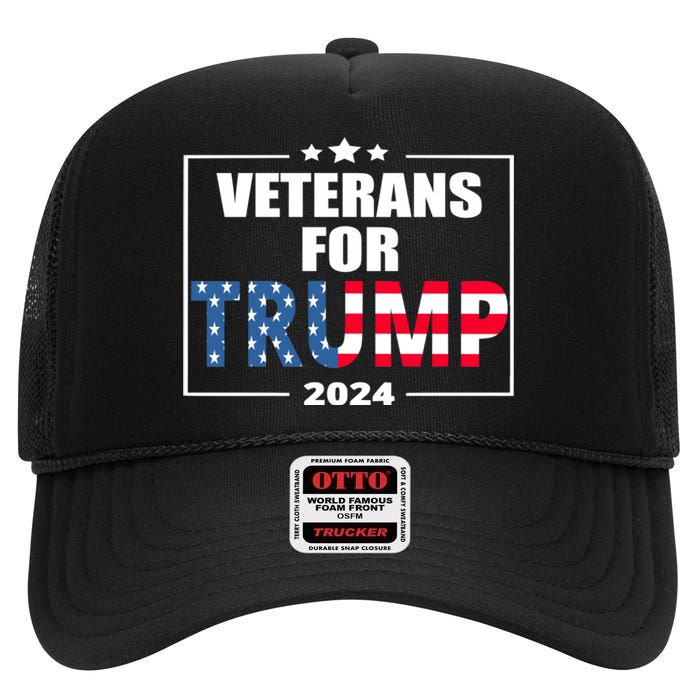 Veterans For Trump 2024 Pro American Troops High Crown Mesh Back Trucker Hat