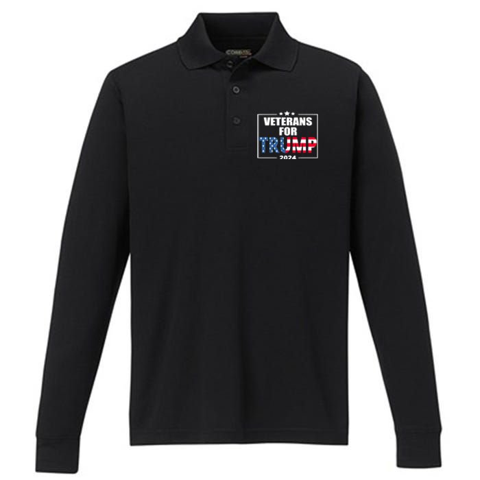 Veterans For Trump 2024 Pro American Troops Performance Long Sleeve Polo