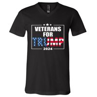 Veterans For Trump 2024 Pro American Troops V-Neck T-Shirt