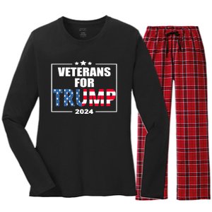 Veterans For Trump 2024 Pro American Troops Women's Long Sleeve Flannel Pajama Set 