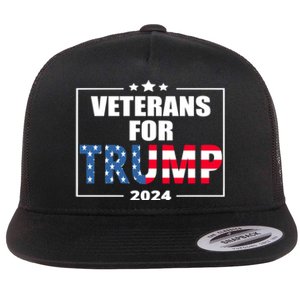 Veterans For Trump 2024 Pro American Troops Flat Bill Trucker Hat