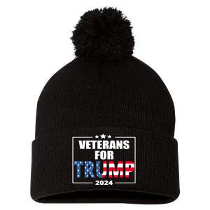 Veterans For Trump 2024 Pro American Troops Pom Pom 12in Knit Beanie