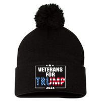 Veterans For Trump 2024 Pro American Troops Pom Pom 12in Knit Beanie