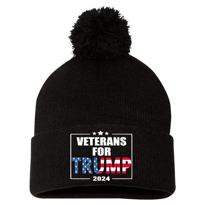 Veterans For Trump 2024 Pro American Troops Pom Pom 12in Knit Beanie