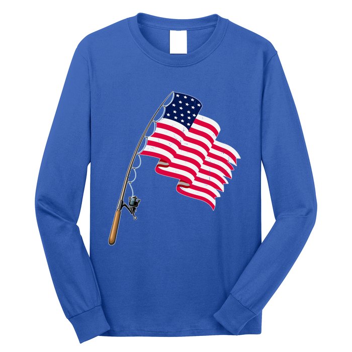 Vintage Fishing Usa Flag America 4Th July Dad Grandpa Gift Long Sleeve Shirt