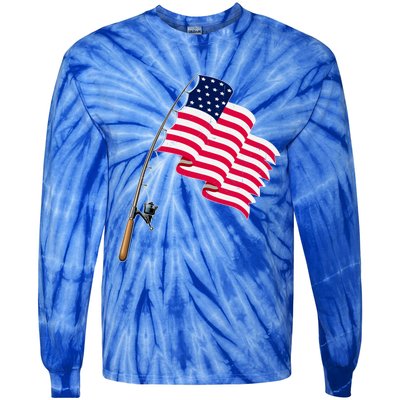 Vintage Fishing Usa Flag America 4Th July Dad Grandpa Gift Tie-Dye Long Sleeve Shirt