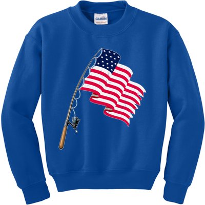 Vintage Fishing Usa Flag America 4Th July Dad Grandpa Gift Kids Sweatshirt