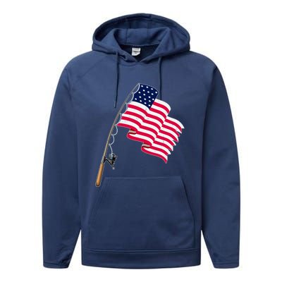 Vintage Fishing Usa Flag America 4Th July Dad Grandpa Gift Performance Fleece Hoodie