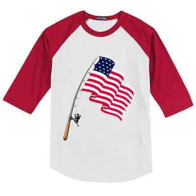 Vintage Fishing Usa Flag America 4Th July Dad Grandpa Gift Kids Colorblock Raglan Jersey