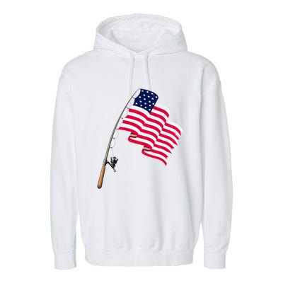 Vintage Fishing Usa Flag America 4Th July Dad Grandpa Gift Garment-Dyed Fleece Hoodie