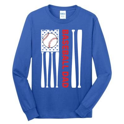 Vintage Flag Usa 4th Of July FatherS Day Baseball Dad Funny Gift Tall Long Sleeve T-Shirt