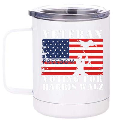 Veteran Freedom Voting For Harris Walz Waltz Usa Flag 12 oz Stainless Steel Tumbler Cup