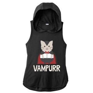 Vampurr Funny Vampire Cat Halloween Ladies PosiCharge Tri-Blend Wicking Draft Hoodie Tank