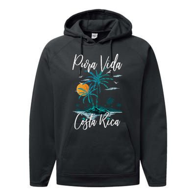 Vintage Family Vacation Costa Rica Pura Vida Beach Performance Fleece Hoodie