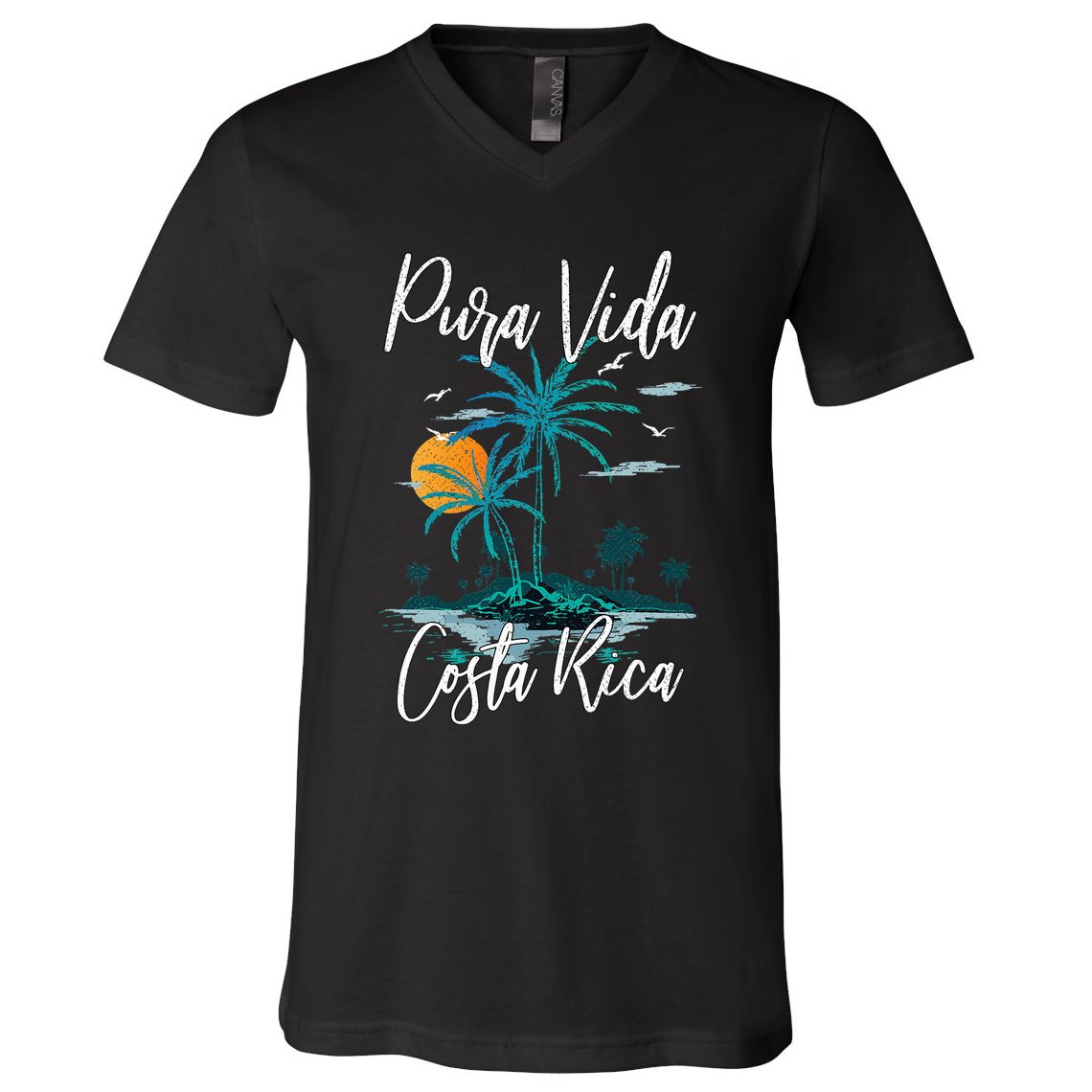 Vintage Family Vacation Costa Rica Pura Vida Beach V-Neck T-Shirt