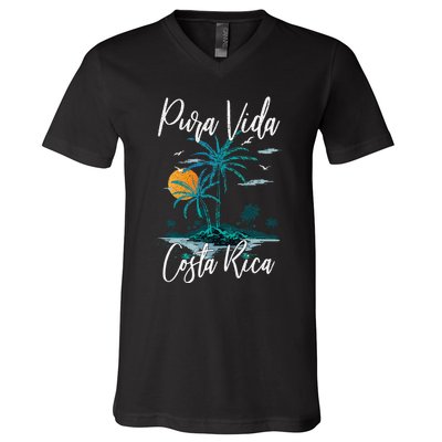 Vintage Family Vacation Costa Rica Pura Vida Beach V-Neck T-Shirt