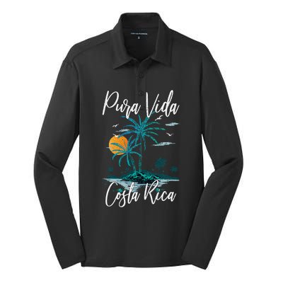 Vintage Family Vacation Costa Rica Pura Vida Beach Silk Touch Performance Long Sleeve Polo