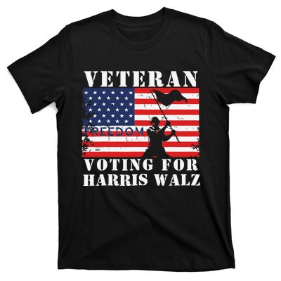 Veteran Freedom Voting For Harris Walz Waltz Usa Flag T-Shirt