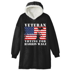 Veteran Freedom Voting For Harris Walz Waltz Usa Flag Hooded Wearable Blanket