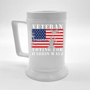 Veteran Freedom Voting For Harris Walz Waltz Usa Flag Beer Stein