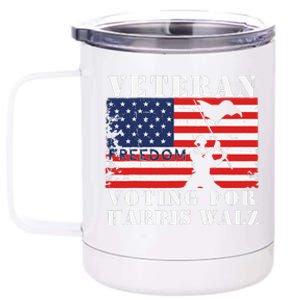 Veteran Freedom Voting For Harris Walz Waltz Usa Flag 12 oz Stainless Steel Tumbler Cup