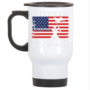 Veteran Freedom Voting For Harris Walz Waltz Usa Flag Stainless Steel Travel Mug