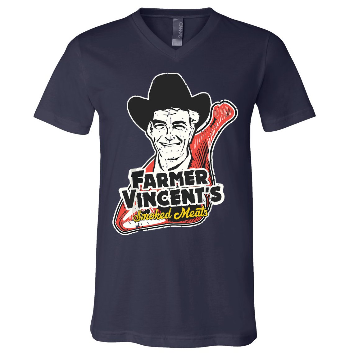 Vintage Farmer Vincents Smoked Meat Motel Hell Fan Art V-Neck T-Shirt