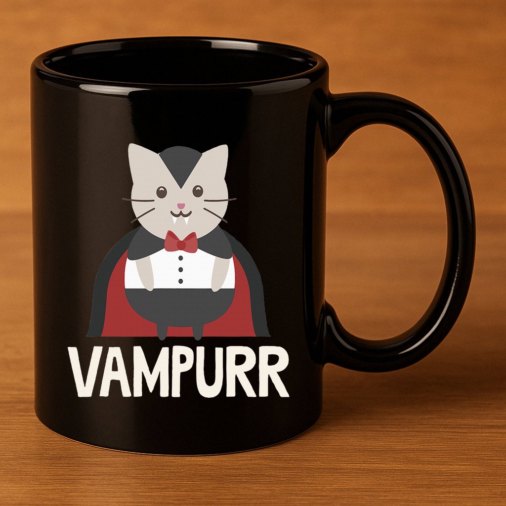 Vampurr Funny Vampire Cat Halloween Gift 11oz C Handle Ceramic Mug