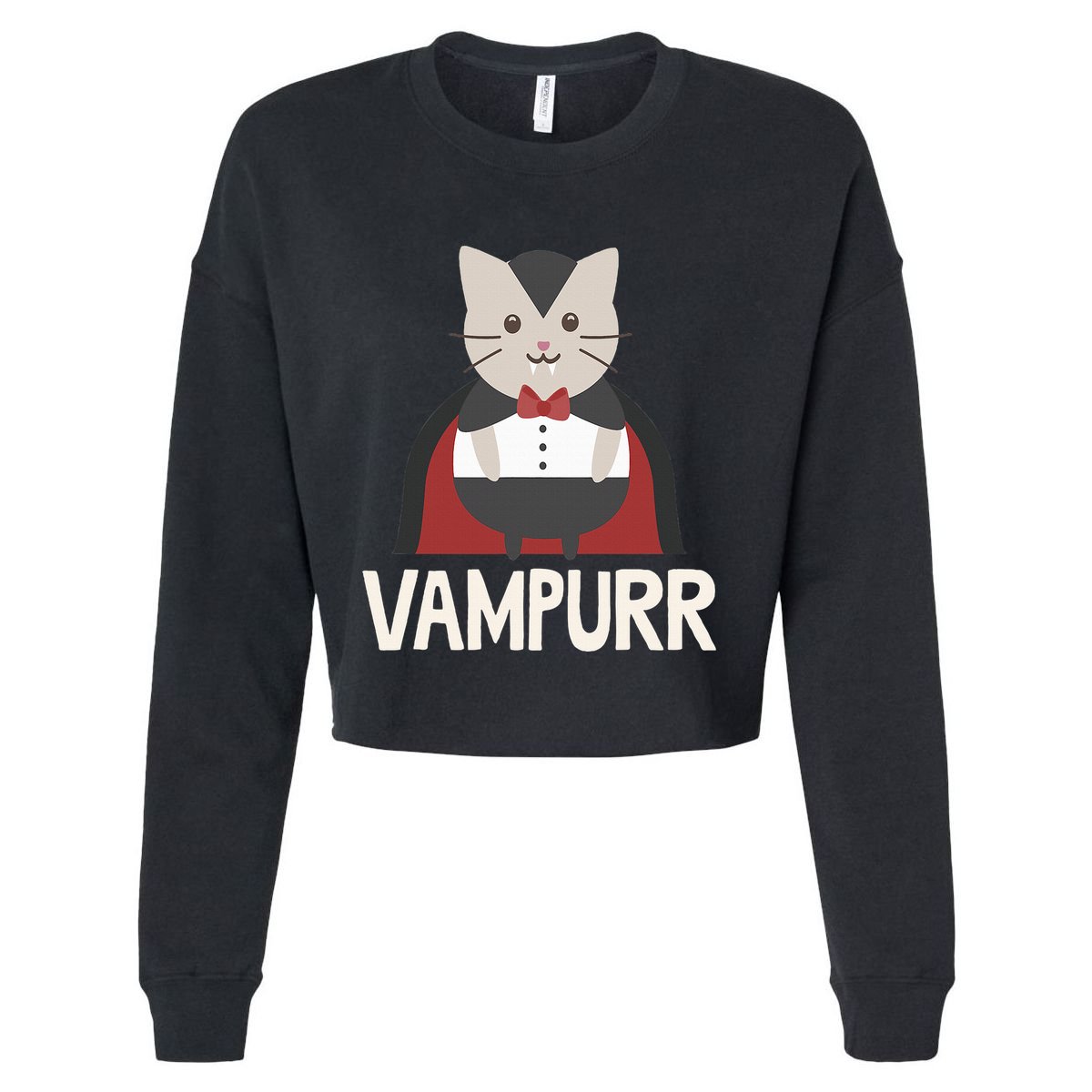 Vampurr Funny Vampire Cat Halloween Gift Cropped Pullover Crew