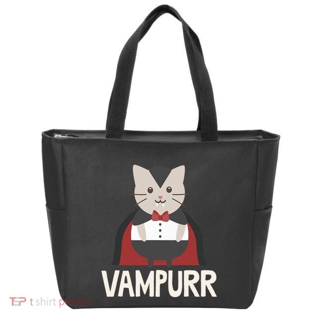 Vampurr Funny Vampire Cat Halloween Gift Zip Tote Bag