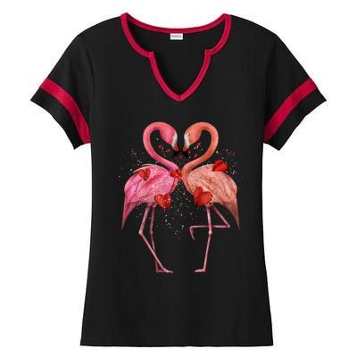 Valentine Flamingos Ladies Halftime Notch Neck Tee