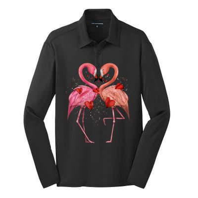 Valentine Flamingos Silk Touch Performance Long Sleeve Polo