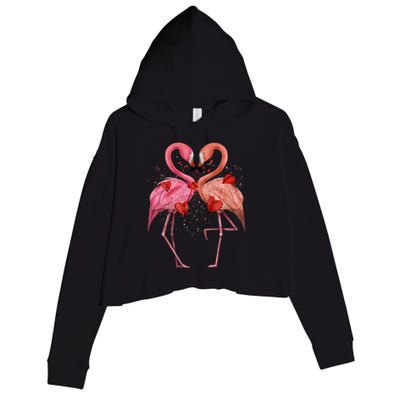 Valentine Flamingos Crop Fleece Hoodie