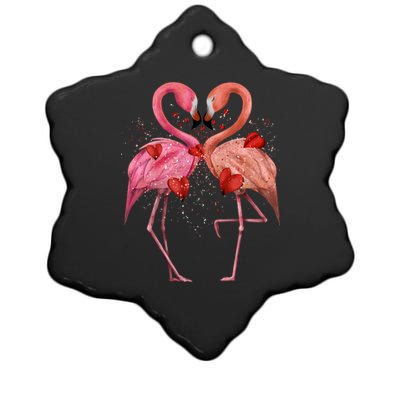 Valentine Flamingos Ceramic Star Ornament