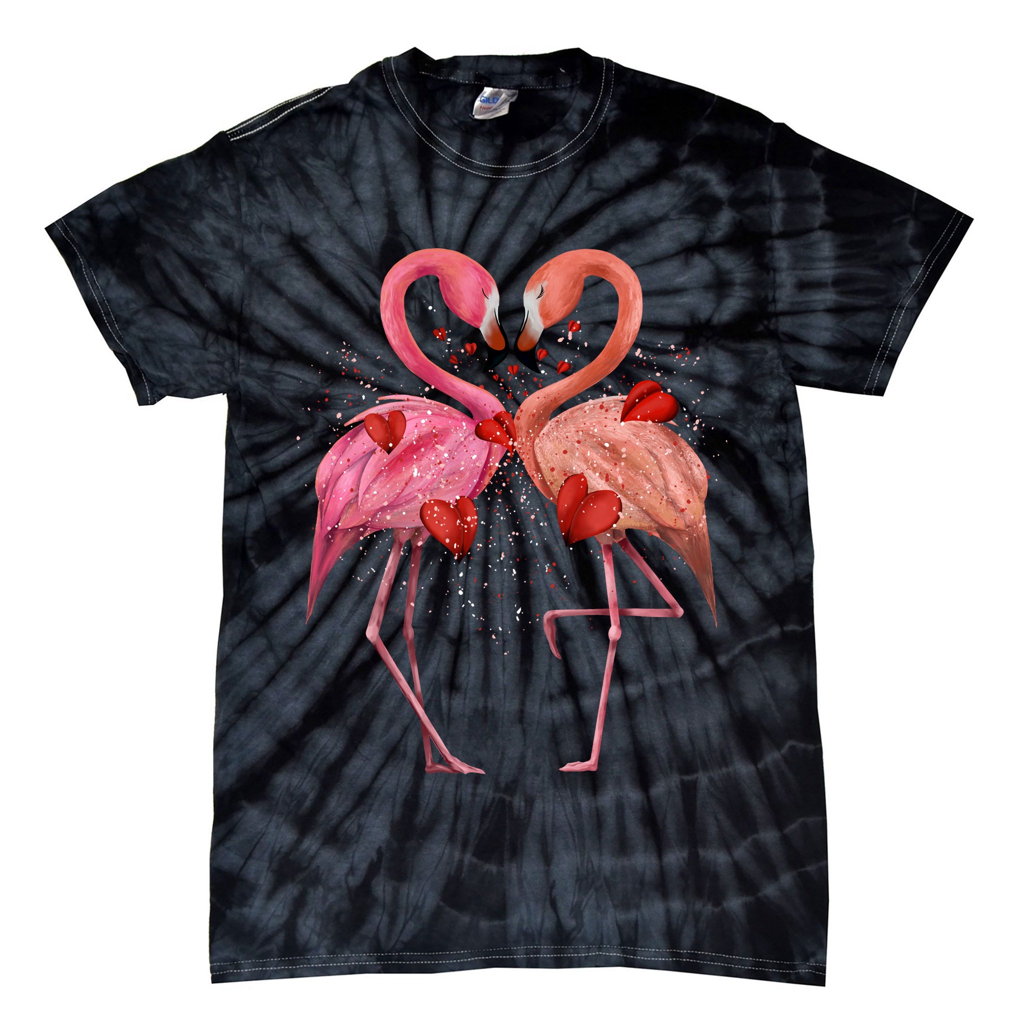 Valentine Flamingos Tie-Dye T-Shirt