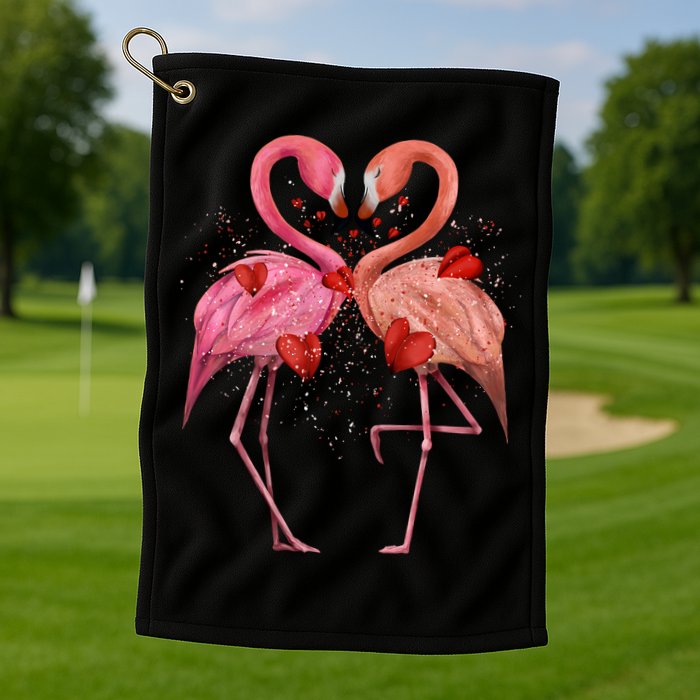 Valentine Flamingos Golf Towel