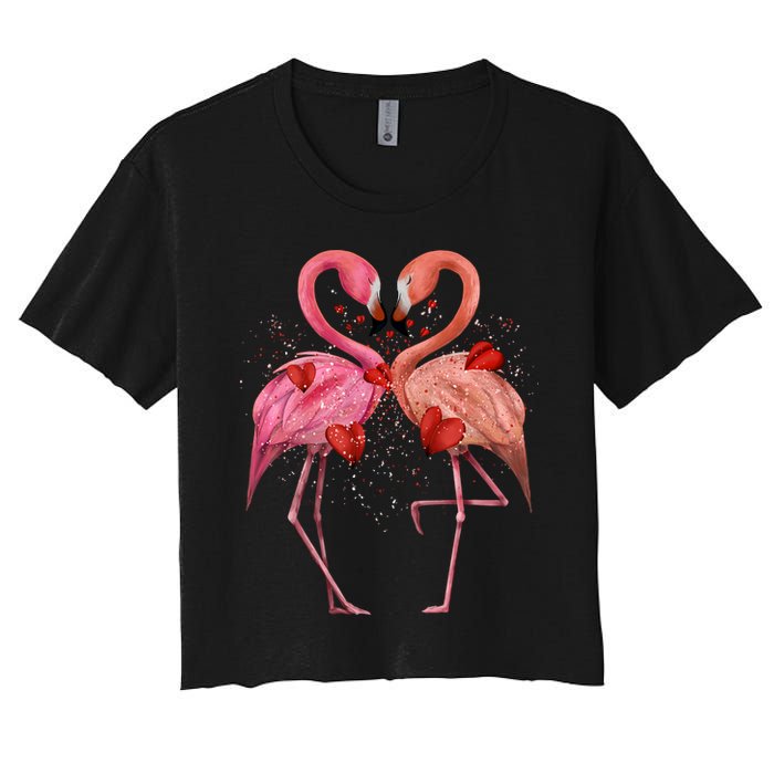 Valentine Flamingos Women's Crop Top Tee