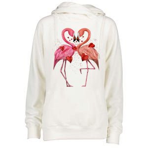 Valentine Flamingos Womens Funnel Neck Pullover Hood